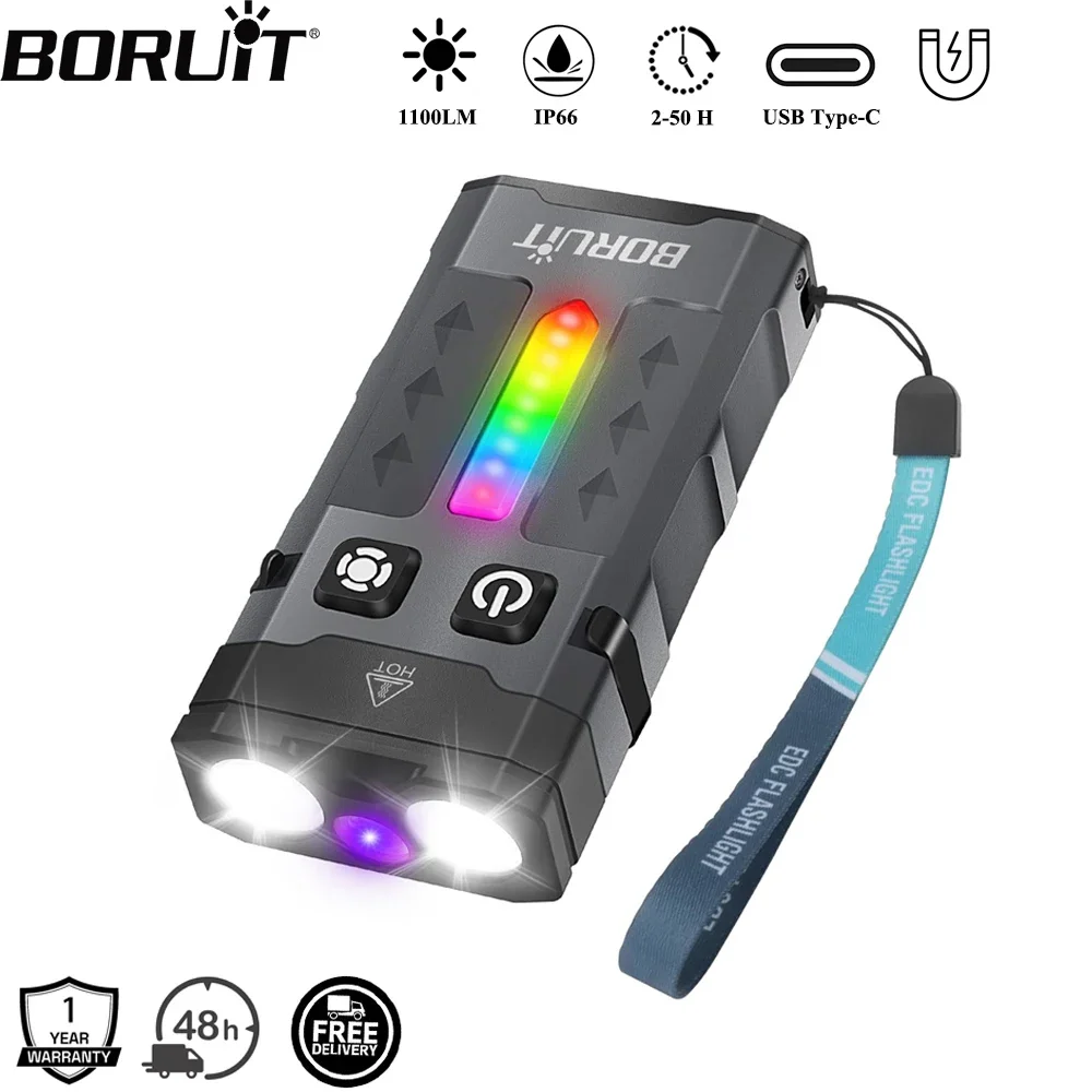 Outdoor Camping Adventure - BORUiT EV20 1100LM EDC UV Keychain