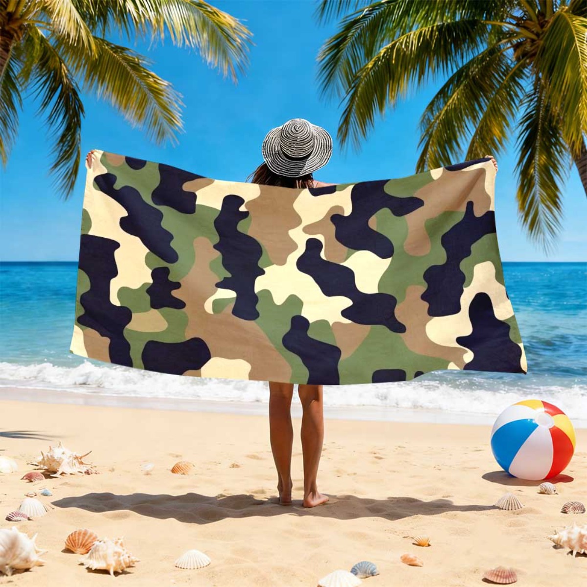 Camp Towel Microfiber - Classic Army Green Camouflage Print Super