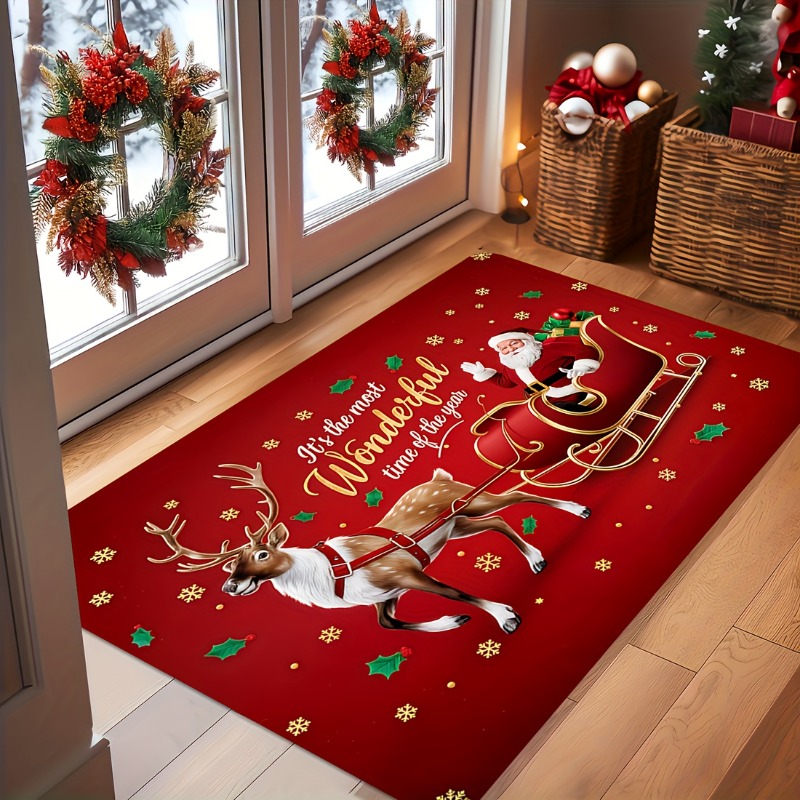 Outdoor Camping Quotes - Red Christmas Flannel Doormat Santa Sleigh