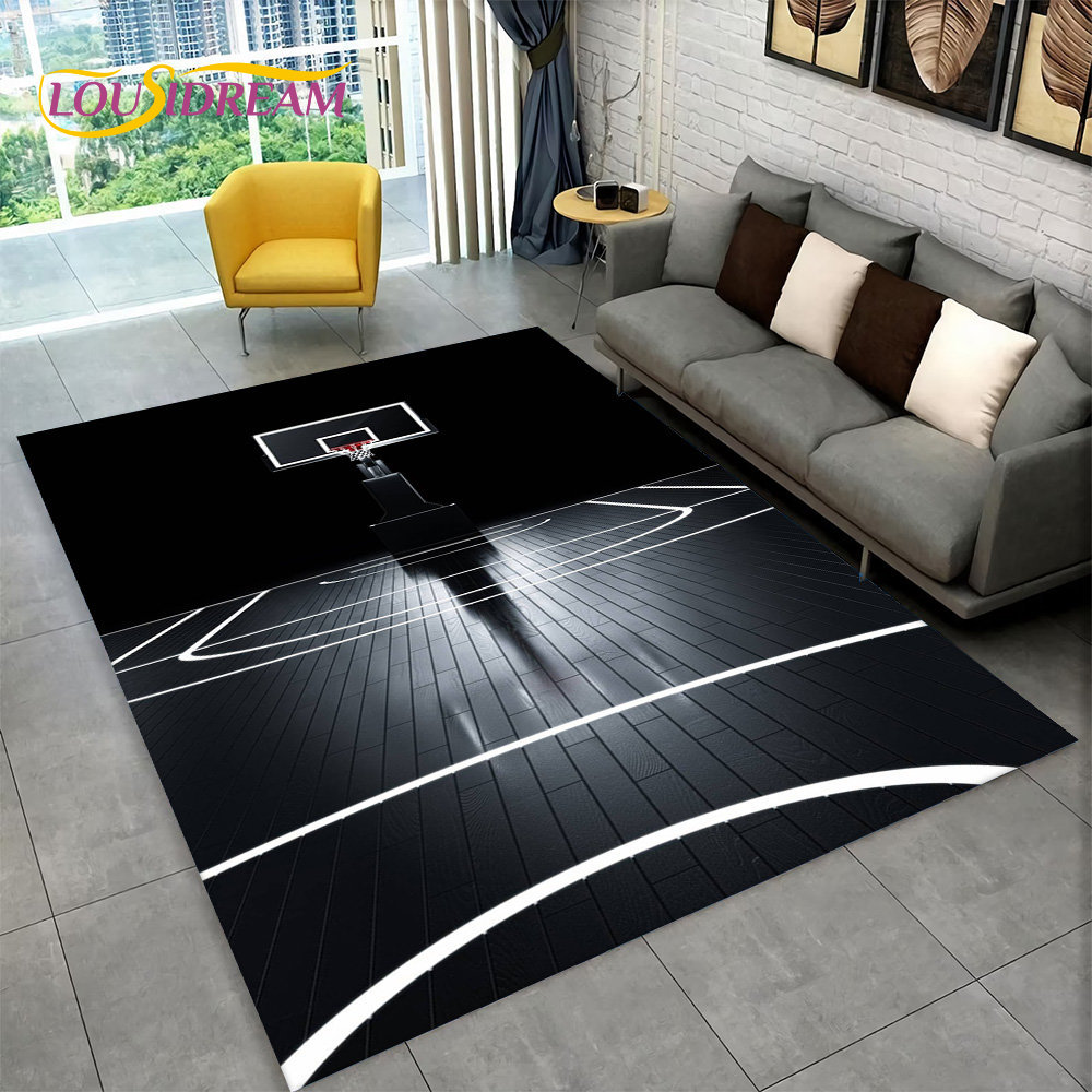 Outdoor Camping Mats Large - 3D Basketball Cour Cartoon Area Rug