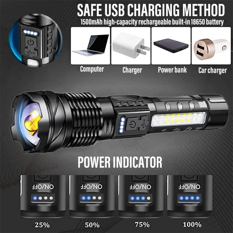 Powerful XHP50 LED Flashlight  - Outdoor Camping Adventure recension och pris