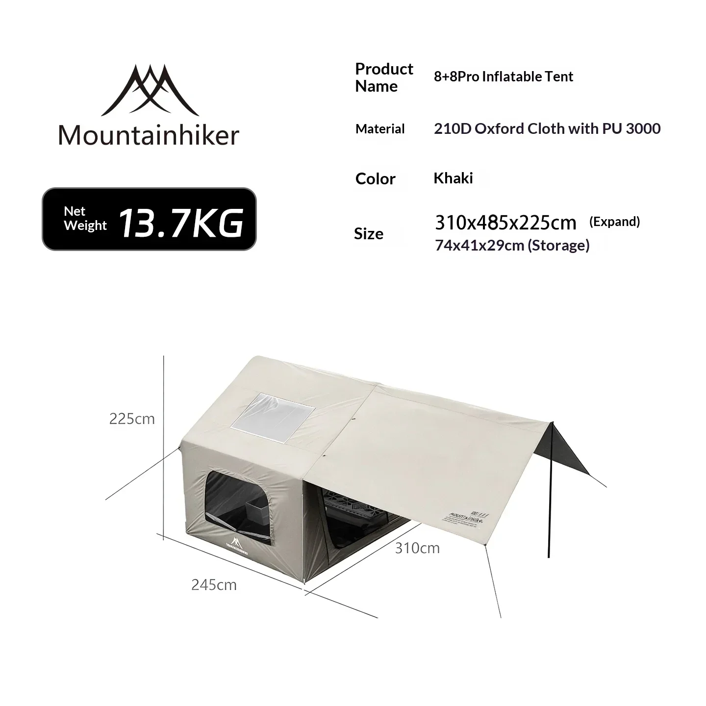 8+8㎡ MOUNTAINHIKER Inflatable  - Outdoor Inflatable Camping Tent With Air Pump recension och pris